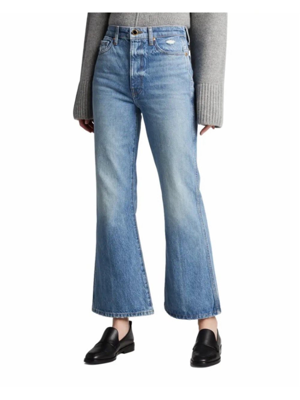 Khaite 28 Gabbie Kick Flare Jeans Boise Wash Cotton Hi-Rise 28x28 USA Luxury